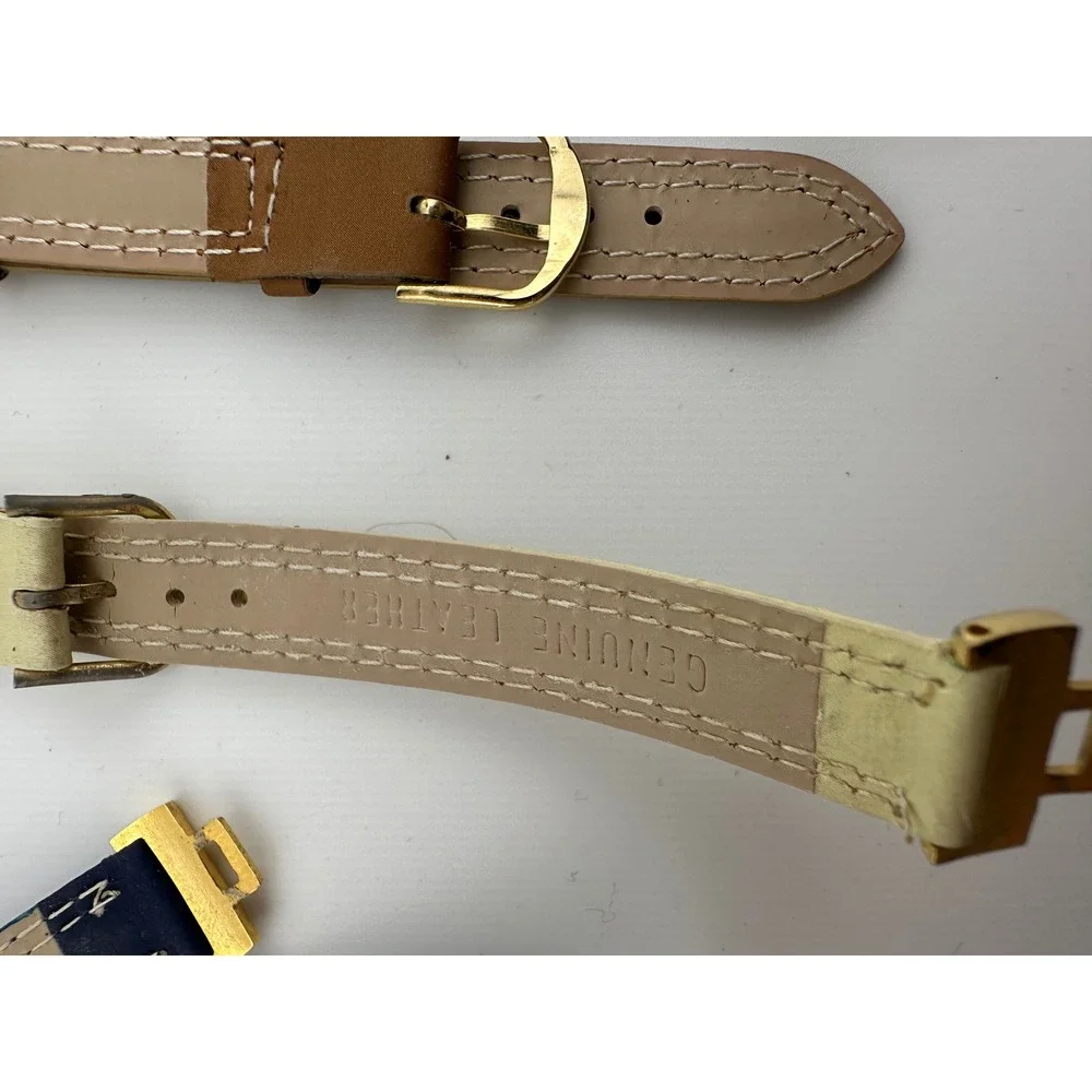 Vintage Genuine Leather Watch Straps Lot 6pc Gold Tone Buckle Multi Color Bands